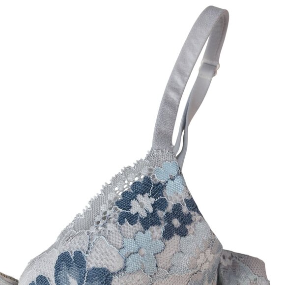 Victoria's Secret Body By Perfect Shape Bra Gray 32C Floral Lace Underwire Padd - Picture 4 of 12